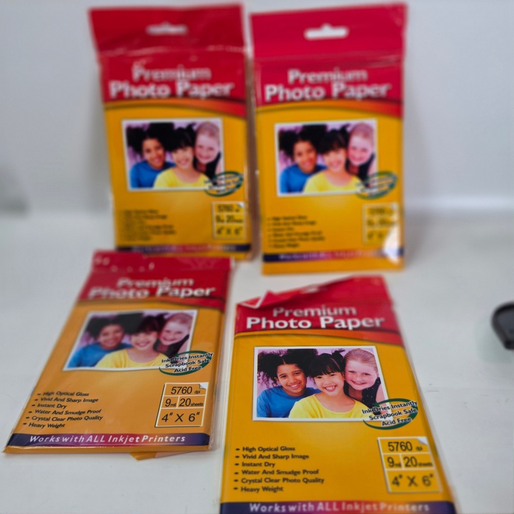 Lot of 4 Premium Photo Paper 4x6 Glossy Inkjet 5760dpi 20 Sheets Ea New Sealed